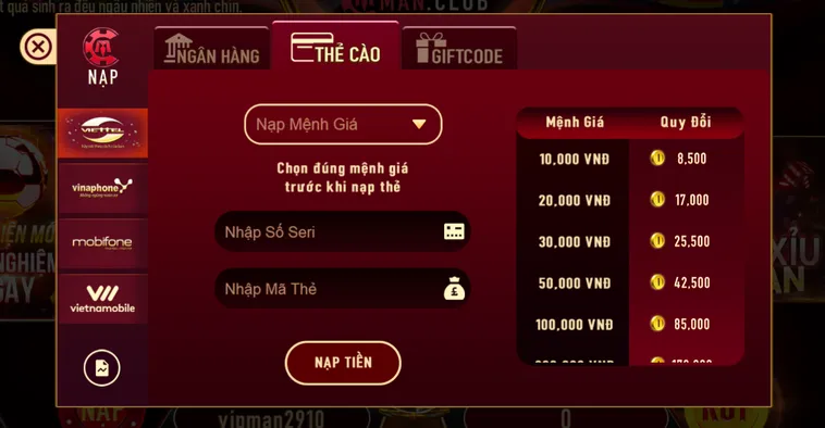 Hướng Dẫn Cách Nạp Tiền ManClub Siêu Nhanh Tăng Vốn Cược Cho Game Thủ
