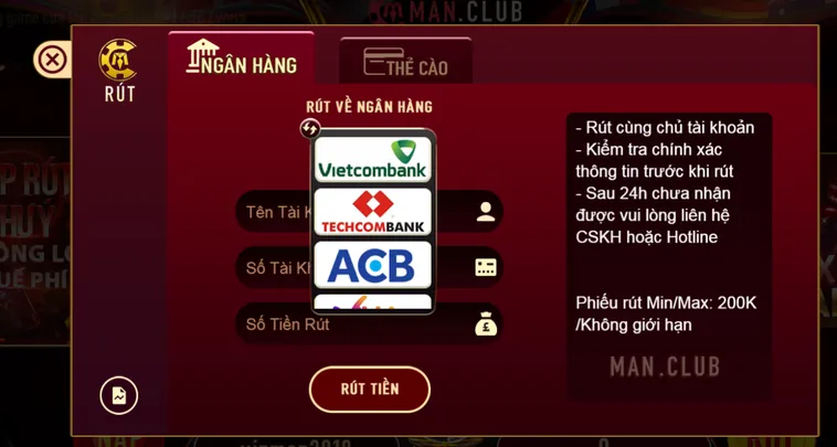 Rút Tiền Về Tài Khoản Ngân Hàng Tại ManClub Nhanh Chóng An Toàn Cho Mọi Game Thủ